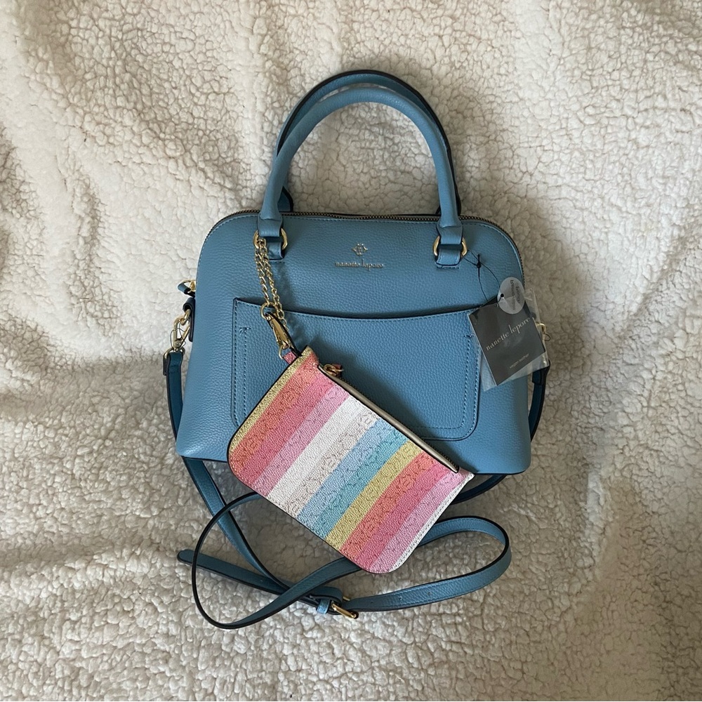 BNWT Spring Blue Nanette Lepore Dome Satchel with Detachable Pouch